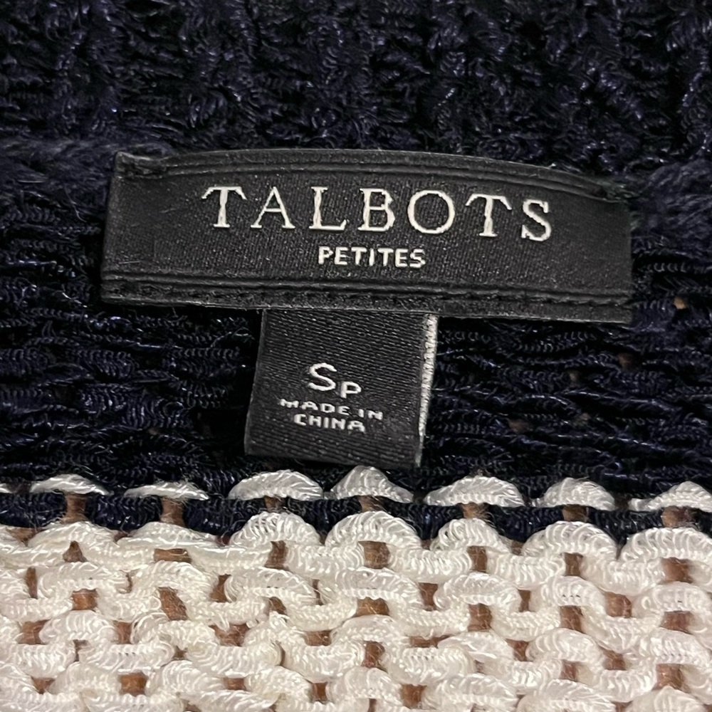 Talbots Navy White Stripe Tunic Sweater V-neck SP Preppy Coastal Grandma office - Picture 4 of 8